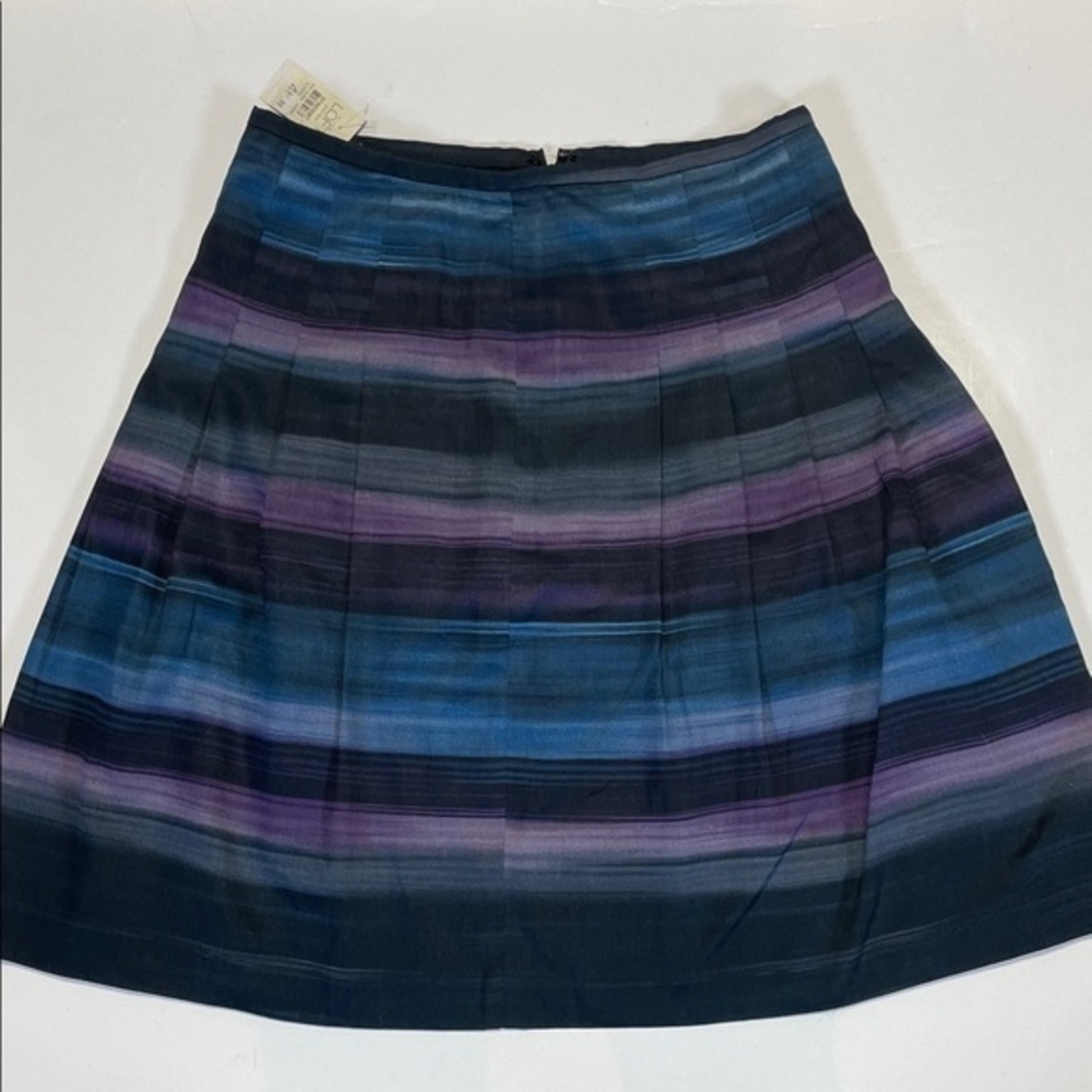 LOFT Petites Pleated Skirt A Line Striped Blue Purple Black Mid Length Size 4P